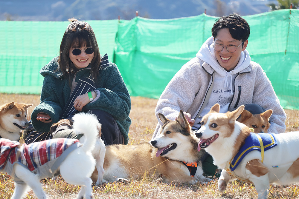 愛犬同士の交流を温かく見守る来場者