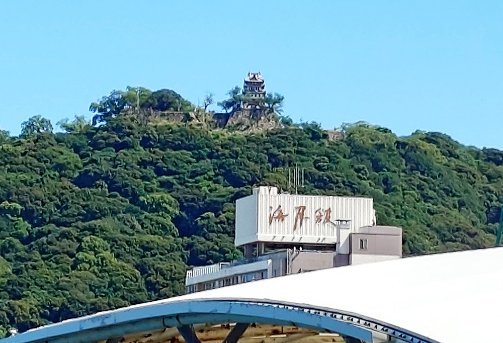 洲本市の中心市街地から洲本城跡を望む