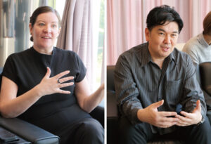 ゴードンストウンの理念や日本校の展望を語るミュアＣＥＯ㊧、根岸理事長㊨