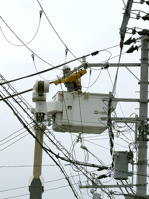 停電の復旧にあたる作業員（３日、和歌山市西庄）
